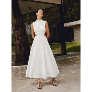 Commense Cotton & Linen Elegant Cutout Long‎ Dress off white size S